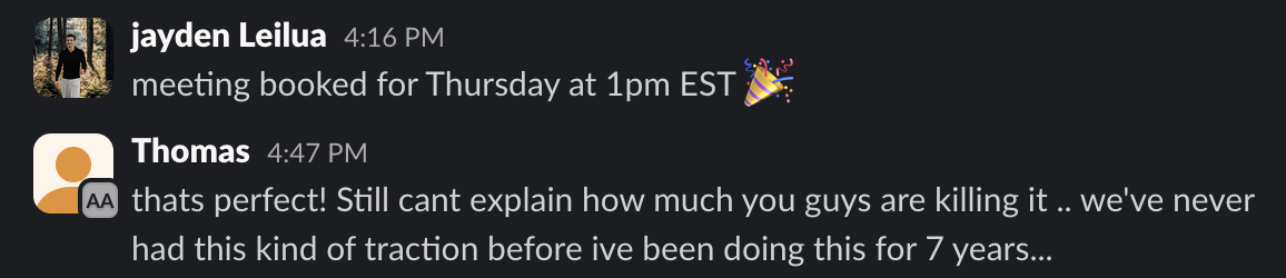 Client message after a booked meeting